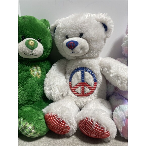 Build A Bear Lot Of 4 Bears Authentic, Four Leave Clover, Soccer, Peace, Kitten - Picture 3 of 16